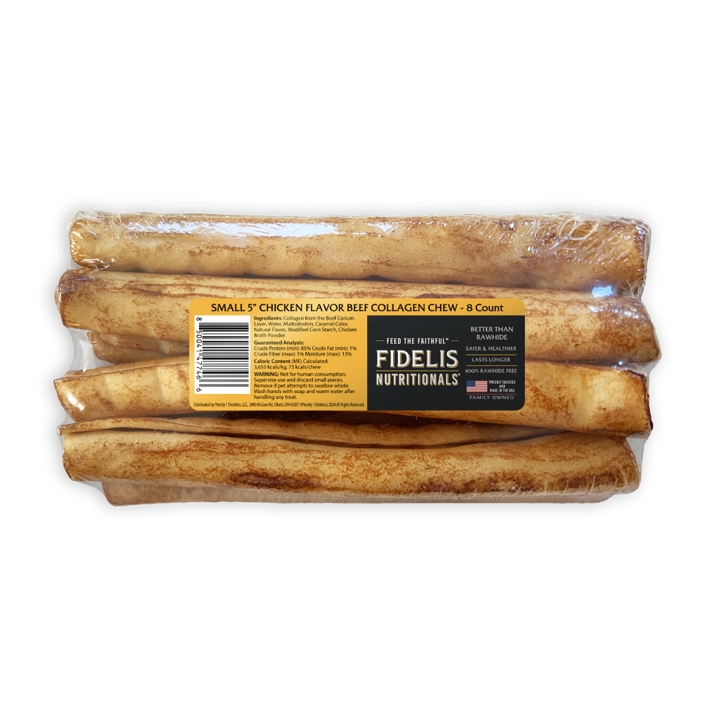 Fidelis Nutritionals Small 5-inch Chicken Flavor Beef Collagen Chews bundled together