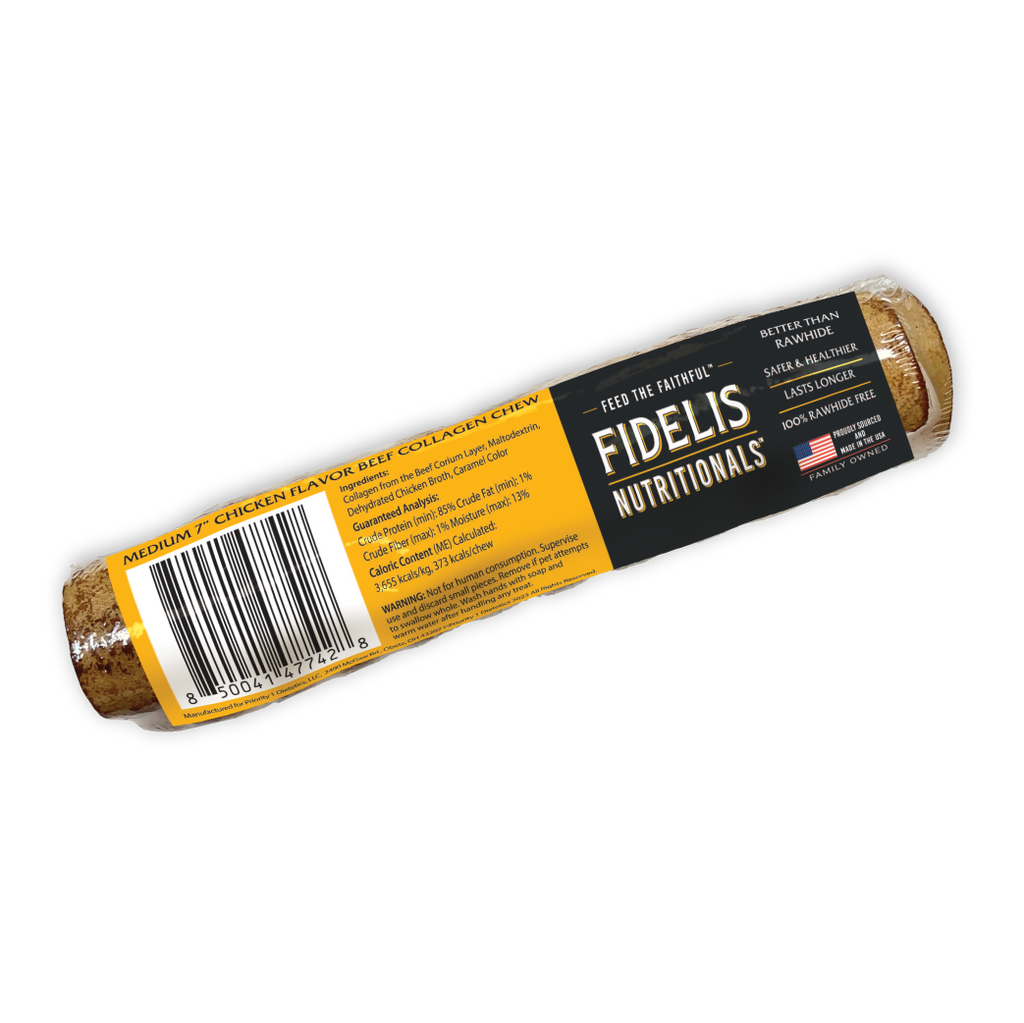 Fidelis Nutritionals Medium 7-inch Chicken Flavor Beef Collagen Chew dog treat