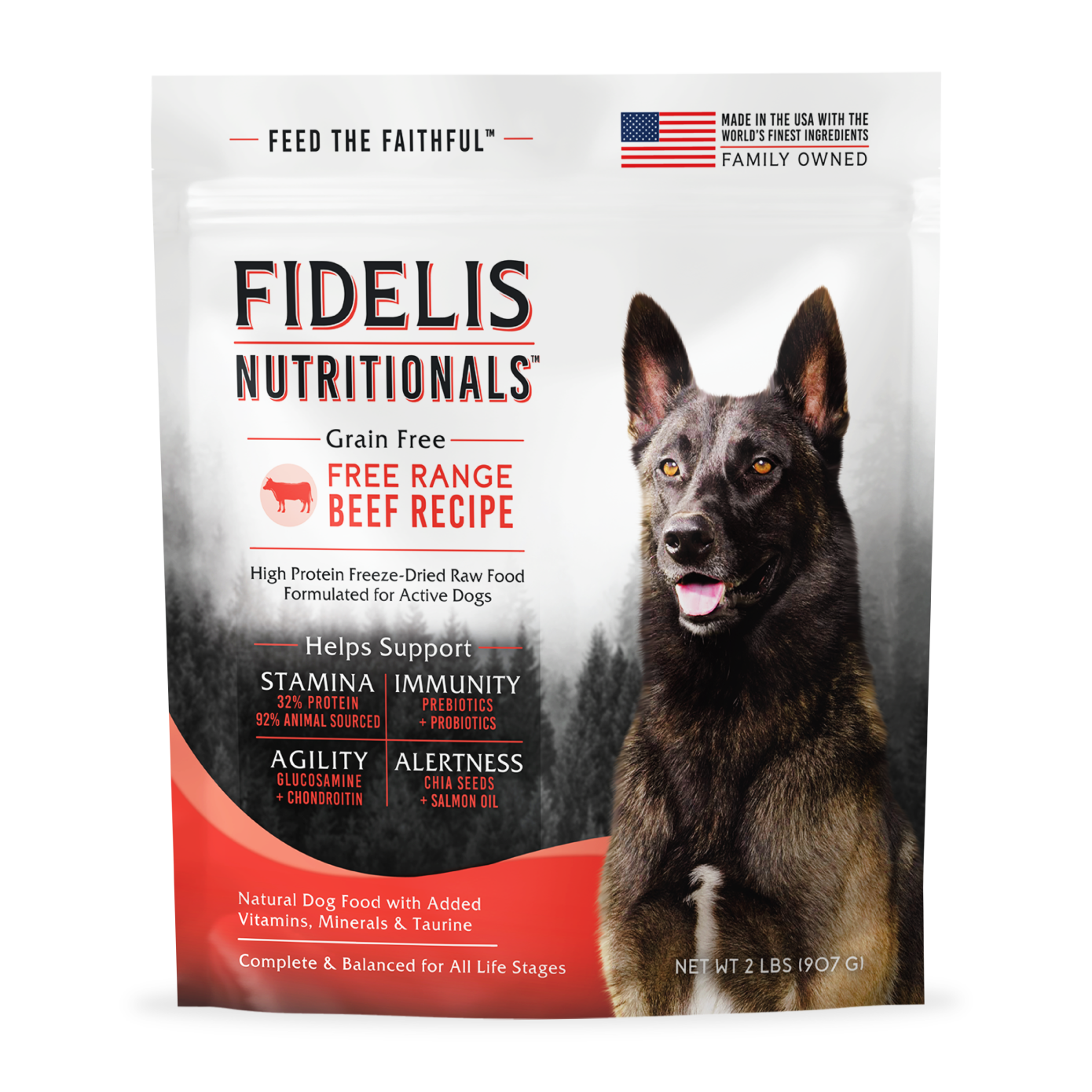 Fidelis Nutritionals Grain Free Free Range Beef Recipe Freeze Dried Raw dog food bag