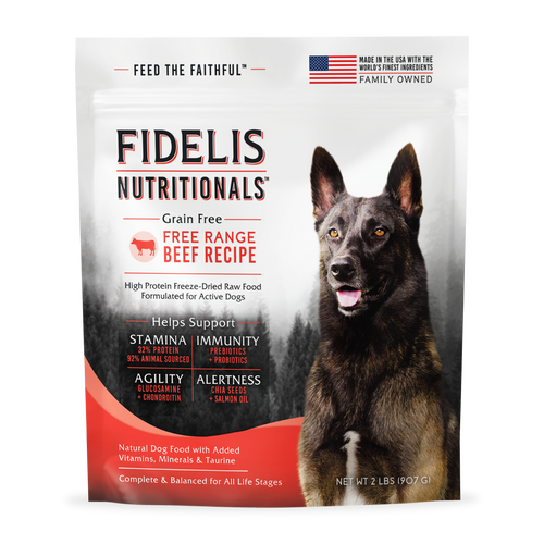 Fidelis Nutritionals Grain Free Free Range Beef Recipe Freeze Dried Raw dog food bag