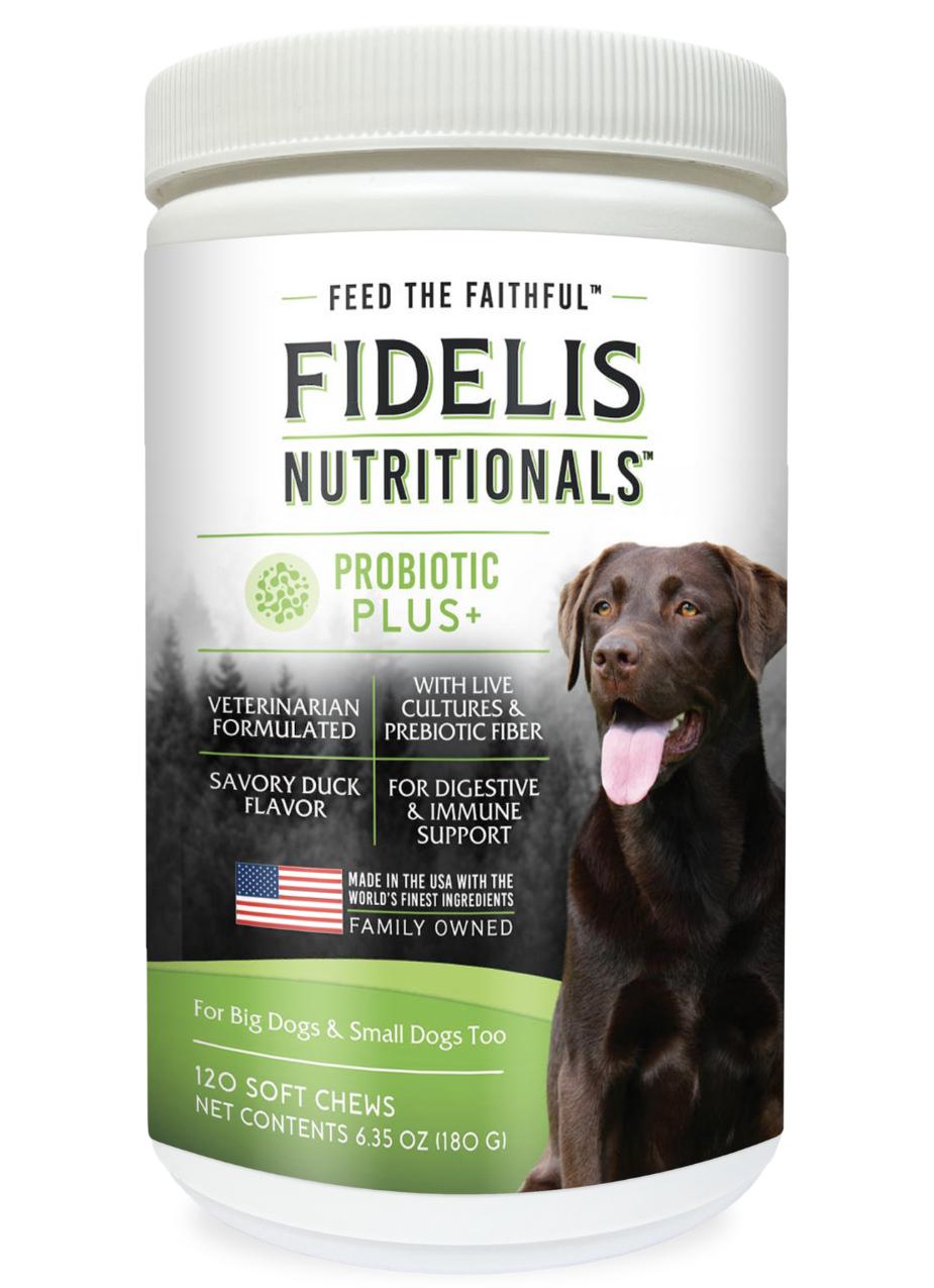 Fidelis Nutritionals Probiotics Plus soft chew dog supplement tub, 120 count