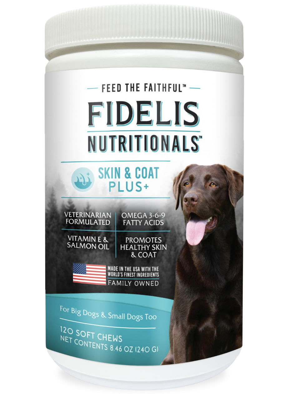 Fidelis Nutritionals Skin and Coat Plus soft chew dog supplement tub, 120 count